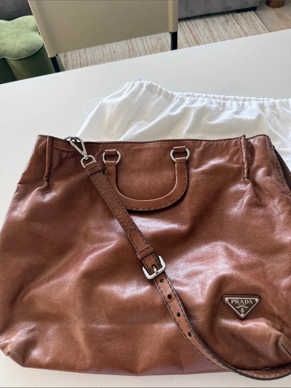 Prada VINTAGE Cognac Brown Leather Shoulder Bag. Early 1990!! It’s a classic